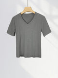 Zingj Grade Simple Classic High Gram Heavy Threaded Shoulder T-Shirt White V-Neck Short Sleeved Jacket Temperament Inside