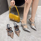 New Pointed Belt Buckle Single Heel Women's Head Silver Back High Heel Sandals