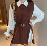 Zingj 2023 New Korean Version Of The Thin And Long Shirt With A Waist Knit Vest Two Sets Of Autumn And Winter Suit Women-Outfit