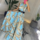 Crew Neck Pleated Long Dress Summer Women Loose A-Line Beach Dresses 2022 Elegant Lady Leaves Print Party Maxi