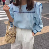 O-neck Patchwork Women Blouses Shirts Full Sleeve Ruffles Female Blouses Shirts Spring Summer Tops