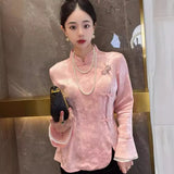 Chinese Women's Wear 2023 Spring Dress New Blouse High-End National Style Vintage Plate Button Blouse White Jacquard