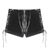 Zingj Men's PVC Mirror Bright Leather Boxer Shorts Sexy Zipper Open File Lederderers Size