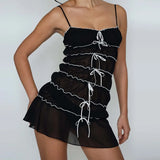 Bow Ruched Design Mini Strap Dress-Outfit