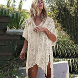 Swimwear 2020 Swimsuit Women Cover Ups Sleeve Kaftan Beach Dress Robe De Plage Solid White Cotton Pareo Beach Cover