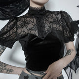 Summer New Dark Trend Sexy Slim Lace Perspective Cobweb Design Blouse
