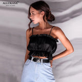 Autumn Tube 2020 New Crop top Women Bow Tie Strap Ruched tank Top Lettuce Edge Elastic Camis 17