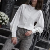 Vintage Lantern Sleeve Spring Summer Women Shirt Blouses Single Breasted Blouse Female Loose Shirts Tops blusas