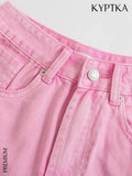 Women Fashion Side Pockets Frayed Hem Denim Shorts Vintage High Waist Zipper Fly Female Jeans