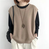Zingj 2024 Solid Color Loose Round Collar Horse Clip Vest Wear Irregular Head Short Knit Vest Women's Vest-Outfit