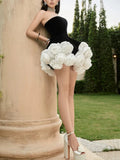 Black Strapless 3d Floral A-Line Mini Dress- Outfit