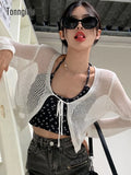 Sexy See Through Crop Tops Thin Hollow Out Vintage Two Pieces Tops Y2k Grunge T-shirt Women Summer Beach Wear Tee