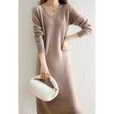 And Winter Coat V-Neck Wool Knitted Dress Women Winter Loose High-End High-End