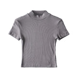 Zingj New Retro Careful Machine Navel Half-High Collar Short-Sleeved T-Shirt Women's Basic Slim