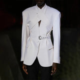 Sense Solid Color Suit Jacket Female 2025 Autumn New Temperament Advanced Sense Cross Collar Long Sleeve Small Suit