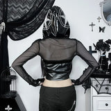 Summer New Personality Trend Blouse Women's Dark Wind Leather Printed Mesh Hoodie