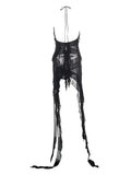 Black Mesh Fringe Ruffle Open Back Midi Dress- Outfit