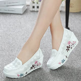 New Women's Genuine Leather Platform Shoes Wedges White Lady Casual Shoes Swing mother Shoes Size