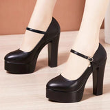 Leather Tip Tip 15CM Catwalk Ultra-High Heel Women's Thick-Sed Waterproof Table Single Shoe With Shallow Model Performance