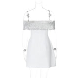 White Off-shoulder Sequin Strap Mini Dress- Outfit
