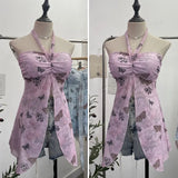 Horn Long Sleeve Bra Strap Bow With Chest Cushion Net Yarn Irregular Open Fork Tat