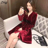 Sleeve Dress Women Button V-neck Solid Casual Female Korean Style Elegant Simple Sexy Mini Autumn Popular Fashion