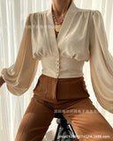 Zingj Wise Hot Style Spring New Temperament Button V-Collar Lantern Sleeve Jacket