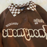 flocking embroidery plaid polo shirt short-sleeved t-shirt women summer new Korean version loose y2k top polo shirt