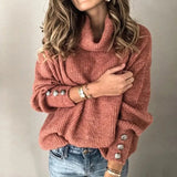 Turtleneck Sweater Women Winter Metal Buttons Long Sleeve Loose Pullover Knitted Jumpers Oversized Harajuku