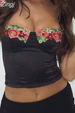 Embroidery Flowers Sleeveless Strap Camis Crop Tops Summer Clubwear Sexy Women Low Cut Push Up Tank Bustiers
