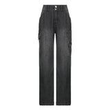 Boyfriend Vintage High WaistJeans for Women Harajuku Casual Baggy Pants Capris Pockets Blue Denim Trousers