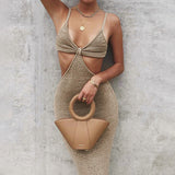 Zingj Sexy Dress Back Dress Temperament Elegant Slim Sexy Evening Continuously Empty Condole Skirt Skirt-Outfit