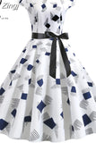 Women Short Sleeve Print Vintage Halloween Party Midi 50s 60s Casual Elegant Summer Floral Dresses Robe Femme