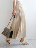Designer Women Spring Autumn Elegant Chic Solid Pleated Skirt High Waist Luxury Fashion With Elastic Female