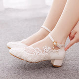 3 Cm Square-Shaped Round-Headed Single-Shoe Wrist Strap Single Shoe Spring And Autumn Lace Wedding Shoes Women's Small White