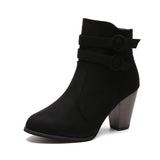 Zingj Plus Size Autumn / Winter New Frosted Martin Boots Women's Belt Buckle Thick Heel Ankle Boots- Outfit