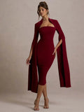 Solid Cape Bodycon Midi Dress- Outfit