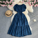 Zingj Gentle Wind Ruffle Collar Dress Female Summer Simple Pure Color Double Flying Sleeve Design Platycodon Grandiflorum First Love