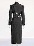 Spring 2025 New Fashion Temperament V-Neck Belt Design Single-Dlong Buckle Long Blazer