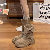 Red Retro Pine Cake Thick Bottom Martin Boots English Wind Legs Fine Women 2025 New Fashion Thin Increase Single
