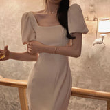 Midi Dress For Women Elegant Bodycon Lady Casual Solid Clothing Femme Fashion Party Clothes