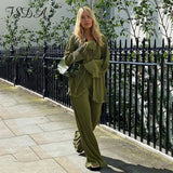 2021 Elegant Tracksuit Women Green Autumn Winter Long Sleeve Blouse Top Shirts And Pants Casual Two Piece Sets Party