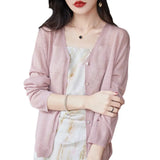 Zingj Hemp Knitting Cardigan Female Thin Ice Silk Linen Coat Sunscreen Clothes Summer Loose Outside The Shawl Air Conditioning Shirt-Outfit