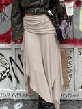 Drawstring Split Loose Long Skirt Casual Folds Low Rise Midi Skirts For Women Autumn Streetwear Clothing Ladies