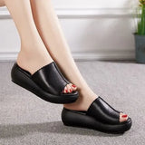 Women Slipper's 2021 Ladies Summer Slippers Shoes Women Wedges Heels Fashion Summer Genuine Leather Shoes