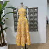 Purely Want Summer Babes Small Embroidery Shackles Tying Back Long Dress