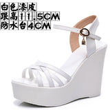 Super High Slope And 12Cm Fashion Cross With Small Size Women's Shoes One-Word Thick-Bottomed Waterproof Toe Women's