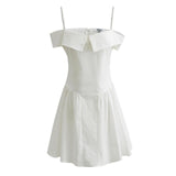 Spring New Sweet One Word Collar Sling Dress Sexy Back Chic Slim Short