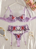 Purple Butterfly Embroidery Lingerie Set- Outfit