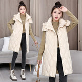 Autumn And Winter Large Size Plus Thick Cotton Clothing Korean Version Of The Long Knee Vest Girls Sleeveless Cotton Vest Coat-Outfit